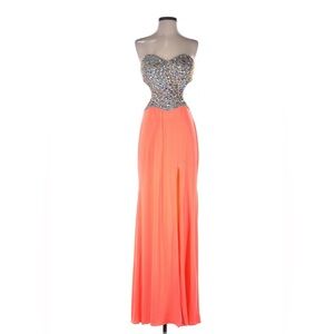 La Femme Strapless Cocktail Dress Gown Backless Embellished Orange Silver 4 New